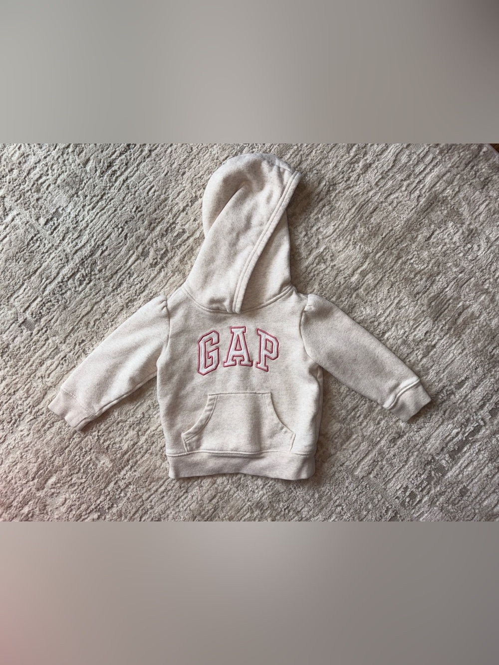 GAP Kids Cream Hoodie with Pink Outlined Logo